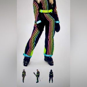NWT. Women’s Tipsy Elves Carving Colors Snow Suit in stripe colors and XL